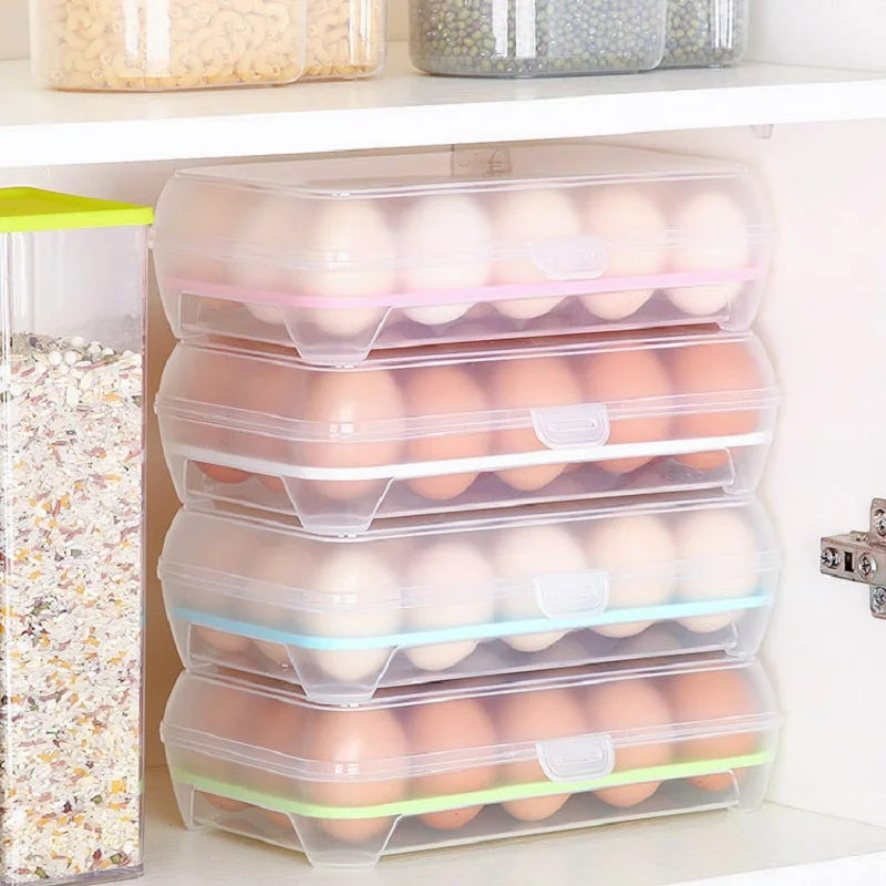 

Egg Storage Box Egg Tray containers Kitchen Refrigerator 15 Grids Eggs Plastic Dispenser Airtight Fresh Preservation storage