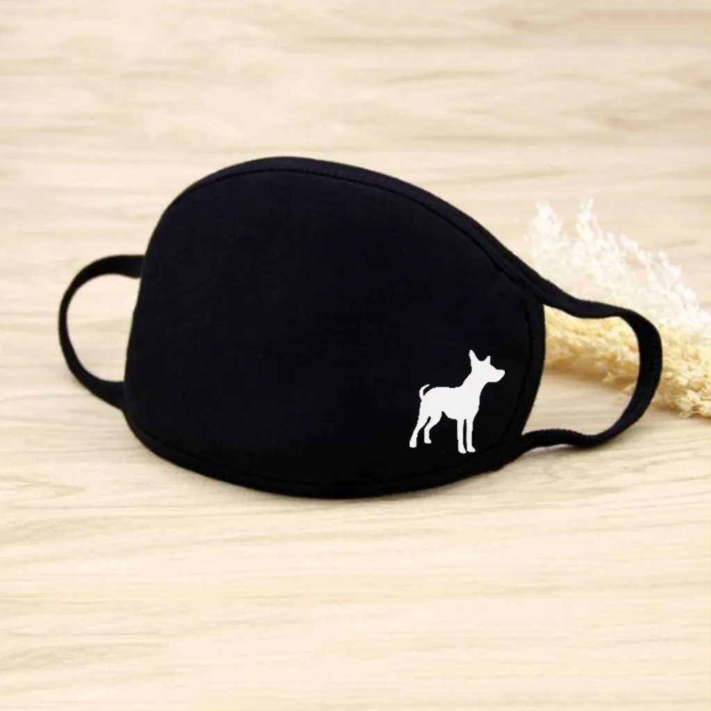

Face Mask Washable Reusable Cute Dog Print Cotton Dustproof Breathable Mouth Mask Protective Multi-Purpose Black Face Cover #716