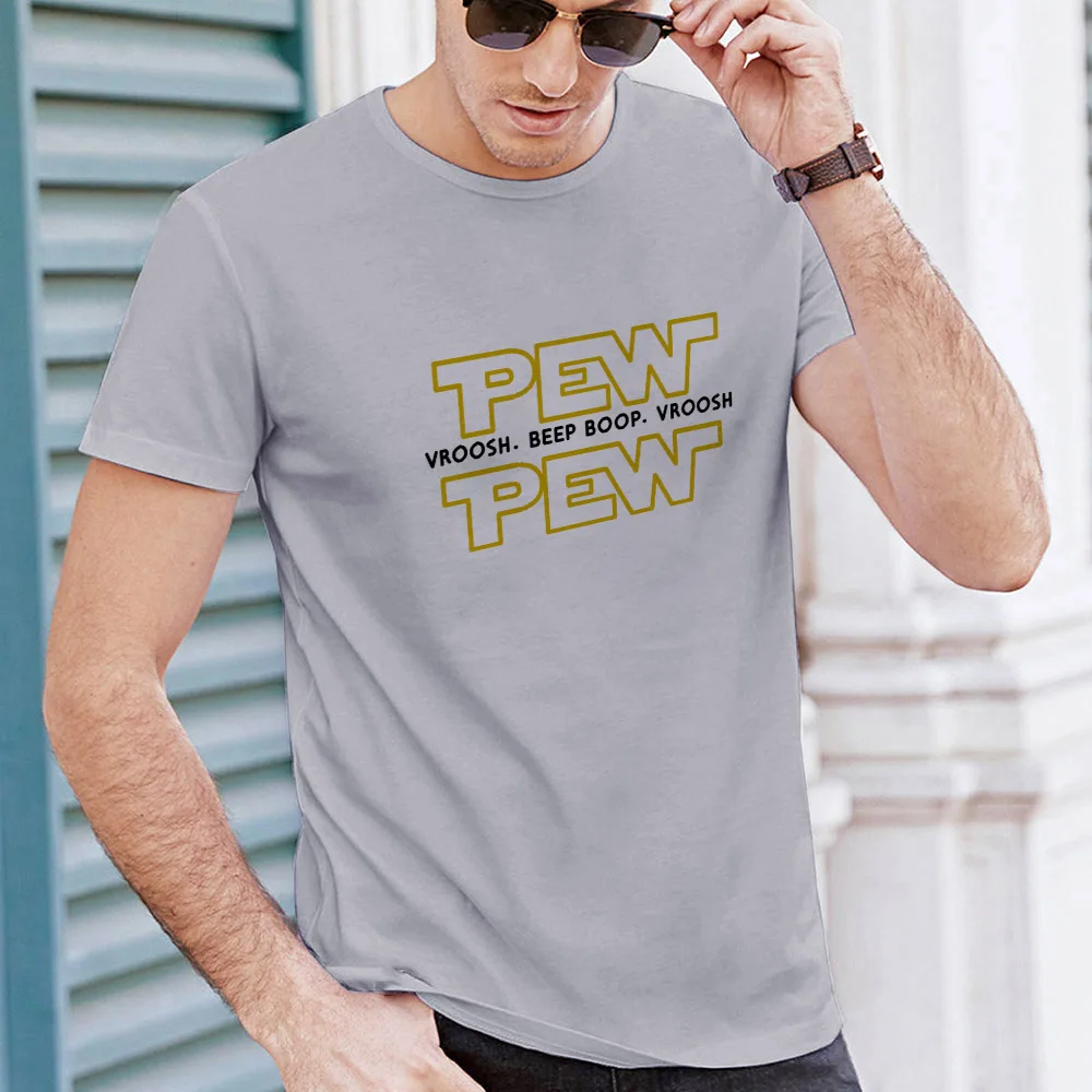 

2021 New Summer T Shirts Casual Fashion Top Tee Round Neck Short Sleeve Funny PEW Graphic Print Streetwear Men T-Shirt