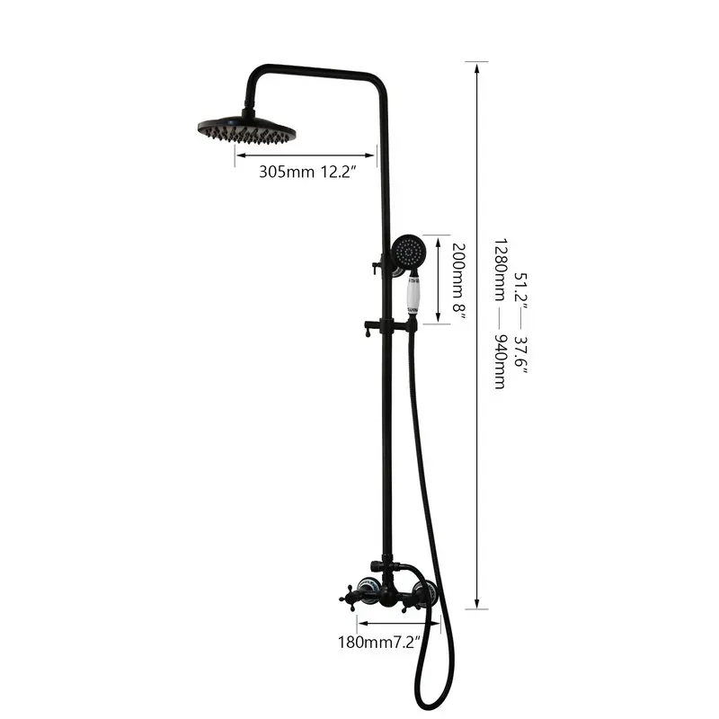 shower set 3 JIENI, черный набор для ванной, душевая головка, 2 ручки, настенный керамический стиль, Heldhead, душевой кран, набор, смеситель для ванны - Цвет: shower set 3