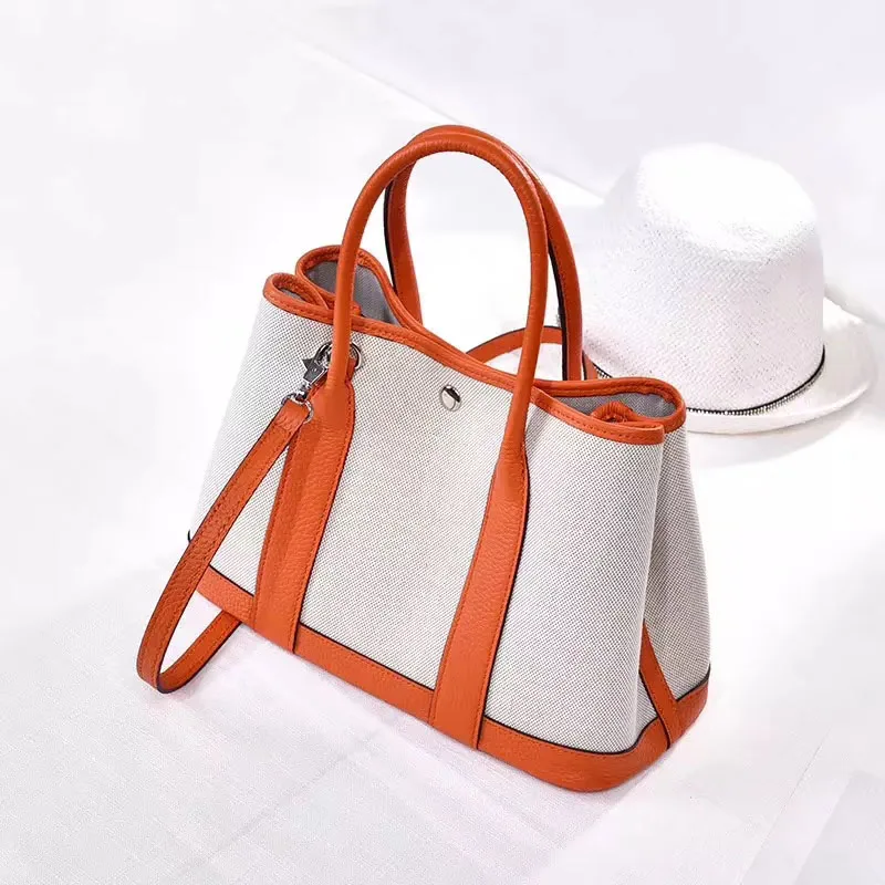 Orange CHSANATO известные бренды холст+ коровья кожа сумка Роскошные дизайнерские сумки высокого качества женские композитные сумки 25 см 30 см - Цвет: Orange