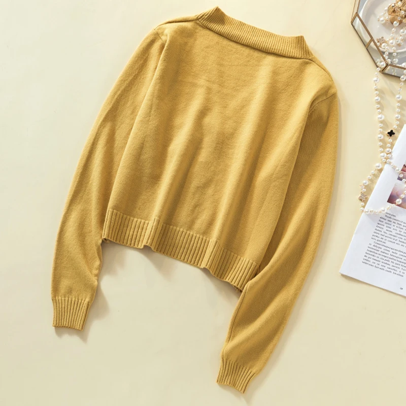 2019 весенний вязаный белый черный кардиган женский на пуговицах с v-образным