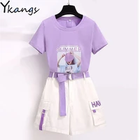 with belt tracksuits womens fashion suits shorts 2021 t shirt shorts high waist sets summer outfits casual sports suit female
