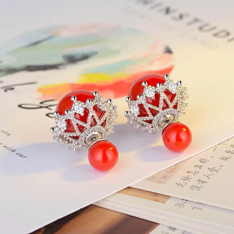 Винтажные Модные Серебристые серьги гвоздики с двойным жемчугом из циркония для