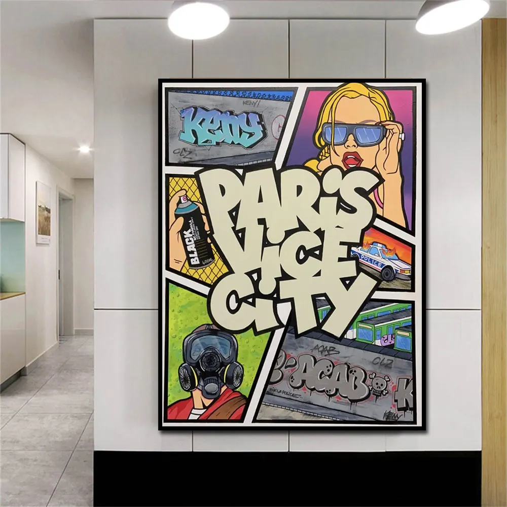 

Graffiti Paris Vice City Canvas Paintings Mosaic Poster and Print Colorful Wall Art Picture for Living Home Decoration Frameless