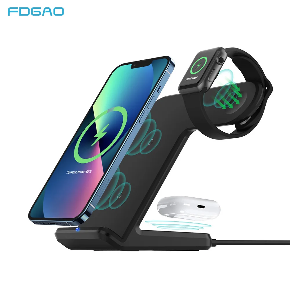 

15W 3 in 1 Qi Wireless Charger Dock Station Fast Charging Hoder For iPhone 13 12 11 Pro MAX XS XR Apple Watch SE 6 5 Airpods Pro