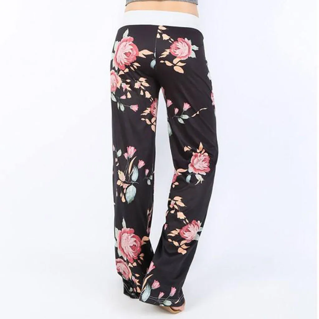 

Women Wide Leg Pants casual floral cotton trousers Comfy Drawstring 2020