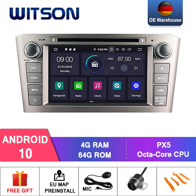 Германия запас! WITSON Android 10 0 IPS экран автомобильный DVD для TOYOTA AVENSIS 2005 2007 4 Гб RAM + 64 FLASH