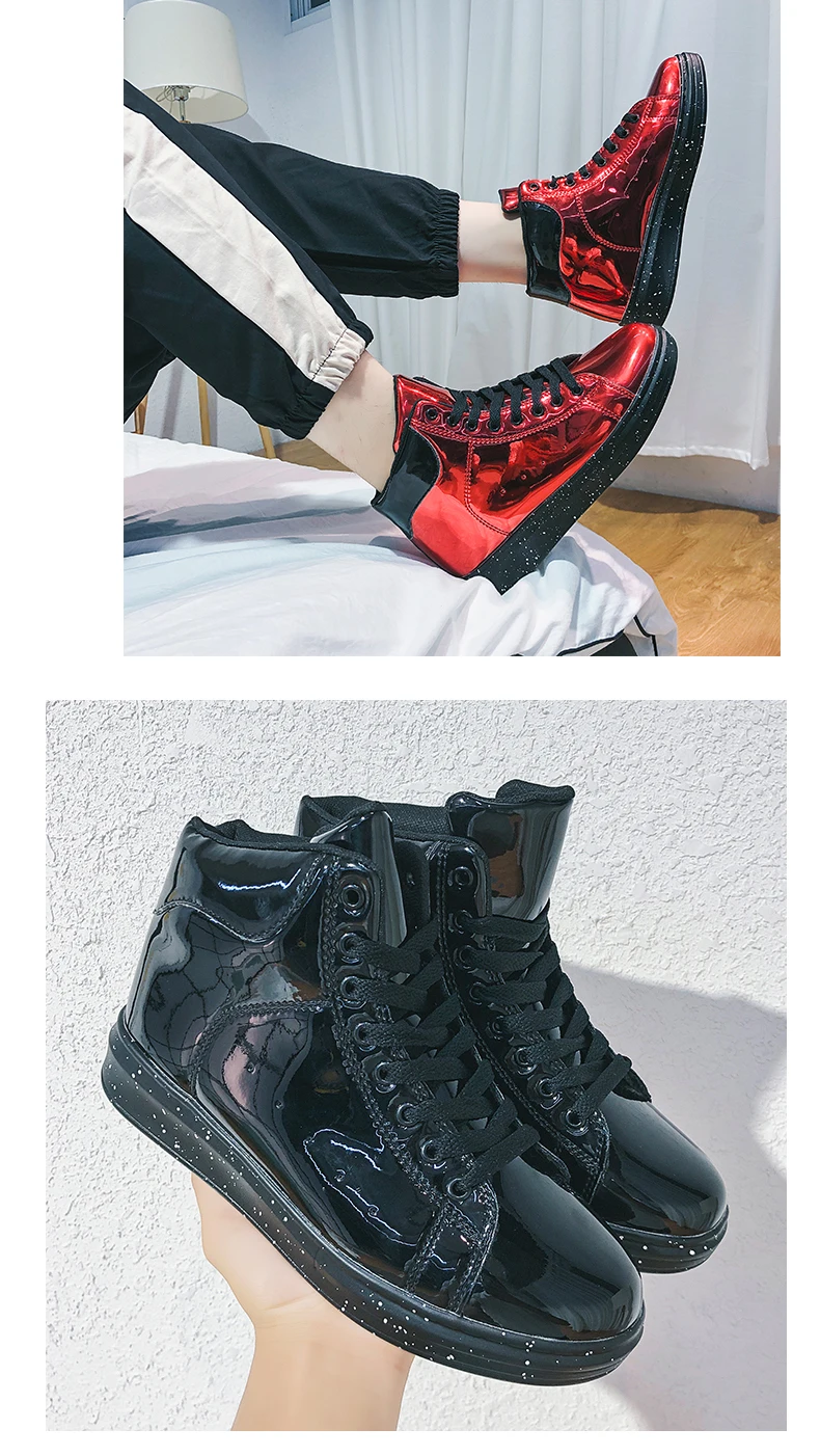 Sooneeya High Top Patent Leather Casual Shoes Men Glitter Luxury Boots Male Driving Shoes Brand Designer Bling Leather Shoes