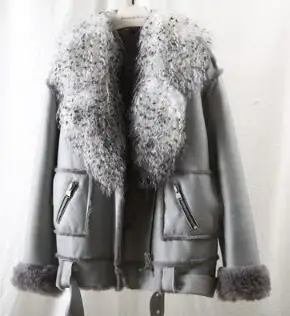 Blue-Gray ZiZhen/пальто из натурального меха ягненка, новинка, зимние женские двухсторонние меховые шорты в байкерском и байкерском стиле, куртка, пальто для женщин 181108-3 - Цвет: Blue-Gray