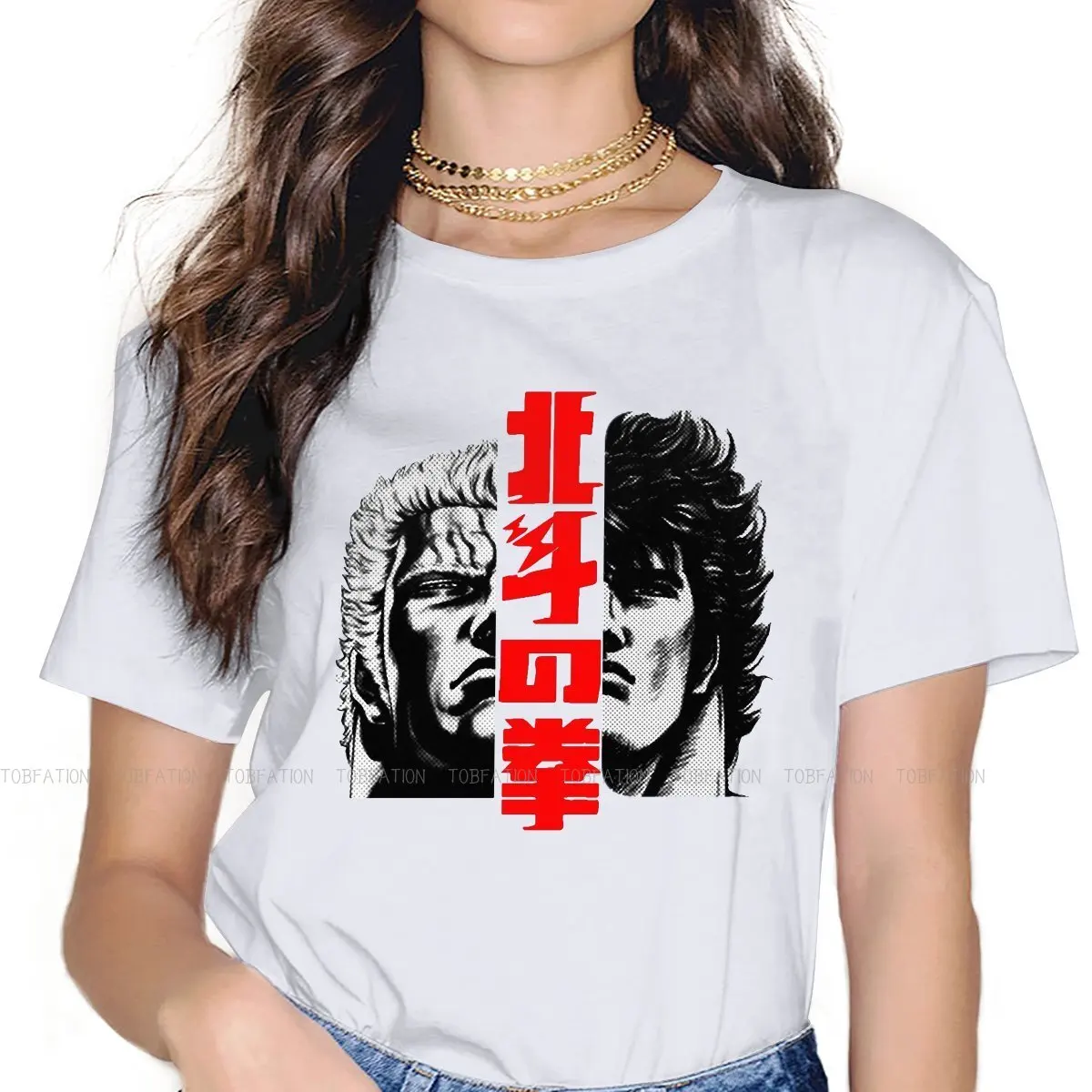 

Женские рубашки Kenshiro and Raoh, свободные винтажные женские футболки с изображением кулака Северной Звезды, повседневные женские блузы в стиле ...