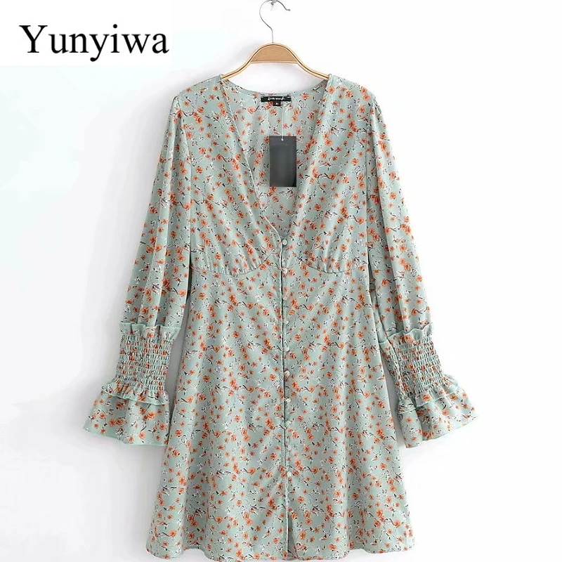 Женское кружевное мини платье с глубоким V образным вырезом и принтом|Женские