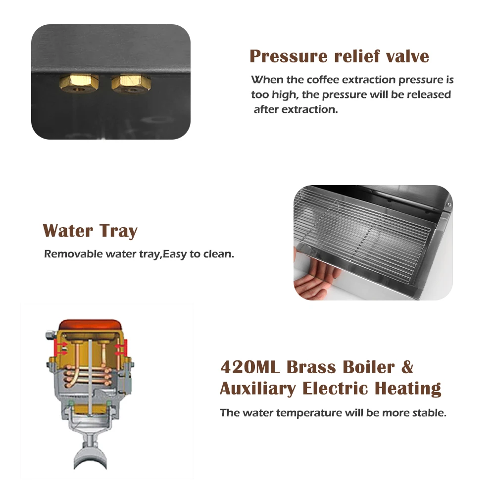 

GZZT 9 Bar Coffee Machine Espresso Maker Commercial Stainless Steel Cappuccino Maker with Steam Function for Making Milk Foam