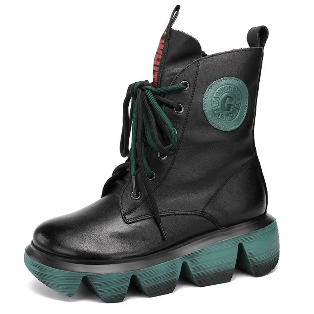 Koovan Women's Boots 2021 Autumn And Winter Retro National Style Boots Patchwork Handmade Real Leather Shoes Women's Shoes