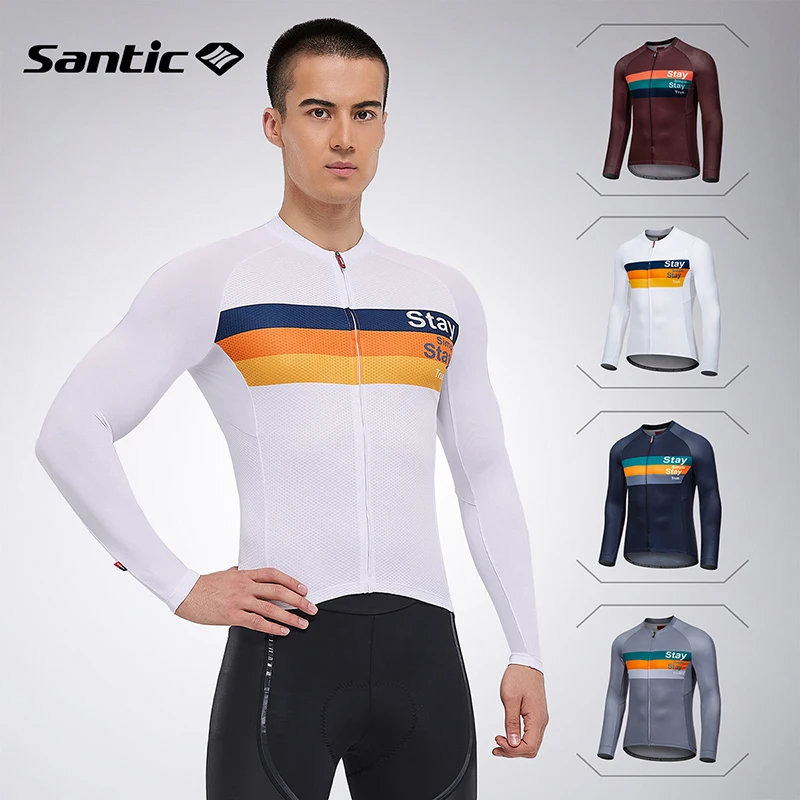 Santic Men Cycling Jersey Long Sleeve Spring Breathable Mountain Bike Jersey Bicycle Clothing Cycling Top Shirt Men Asian Size