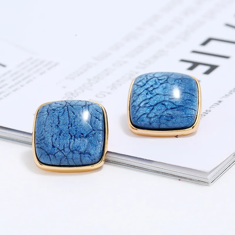 

New fashion earrings cracked big square sapphire earrings 925 silver needle temperament wild earrings