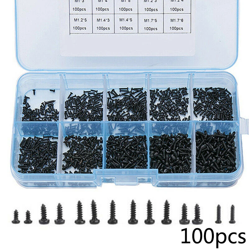 

Hardware Screw 1000Pcs M1-M1.7 Micro Electronic Bolts Nut Fasteners Round Black