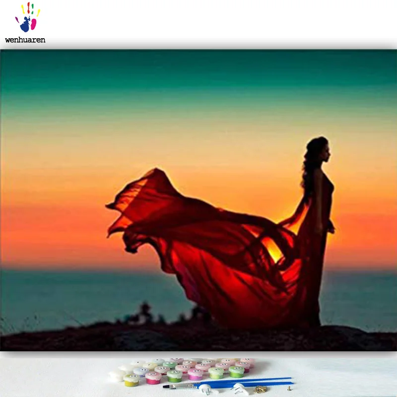 DIY картинки для раскраски по номерам с красными юбками картина рисования в рамке