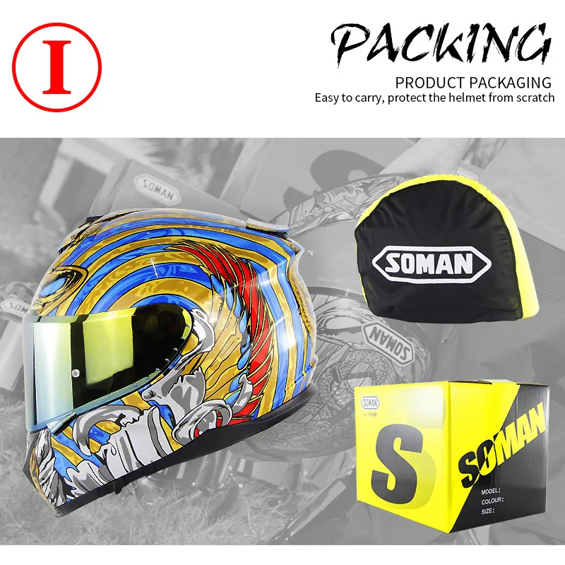 SOMAN мужской мотоциклетный шлем на заказ крутой Полнолицевой двойной козырек мото