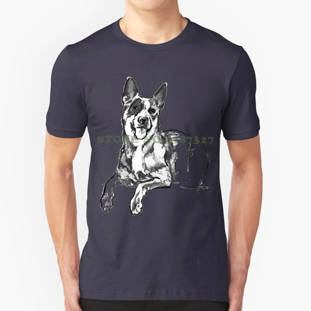 Blue Heeler Drawing Black White Tshirt For Men Women Australian Cattle Dog Australian Cattle Dog Drawing Australian Cattle Dog