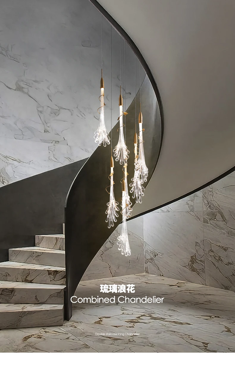 売る ダブルスパイラル階段ロングシャンデリアライト高級アート手作りガラスヴィラポストディナー現代の寝室のベッドサイドランプ