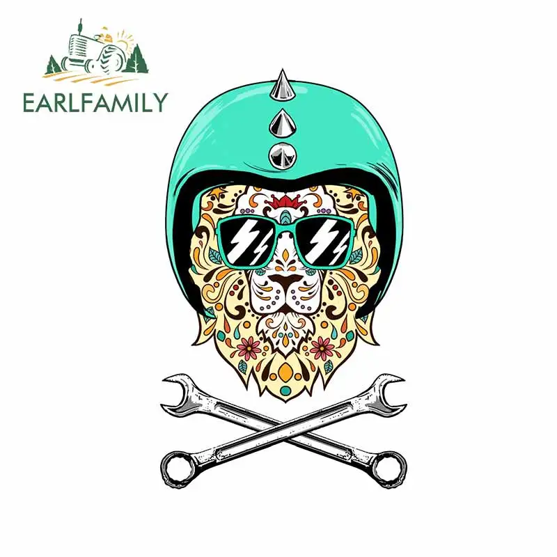 

EARLFAMILY 13cm x 7.9cm for Lion Mexican Sugar Skull Car Stickers Motorcycle Anime Decal Cartoon Bumper Waterproof Car Styling