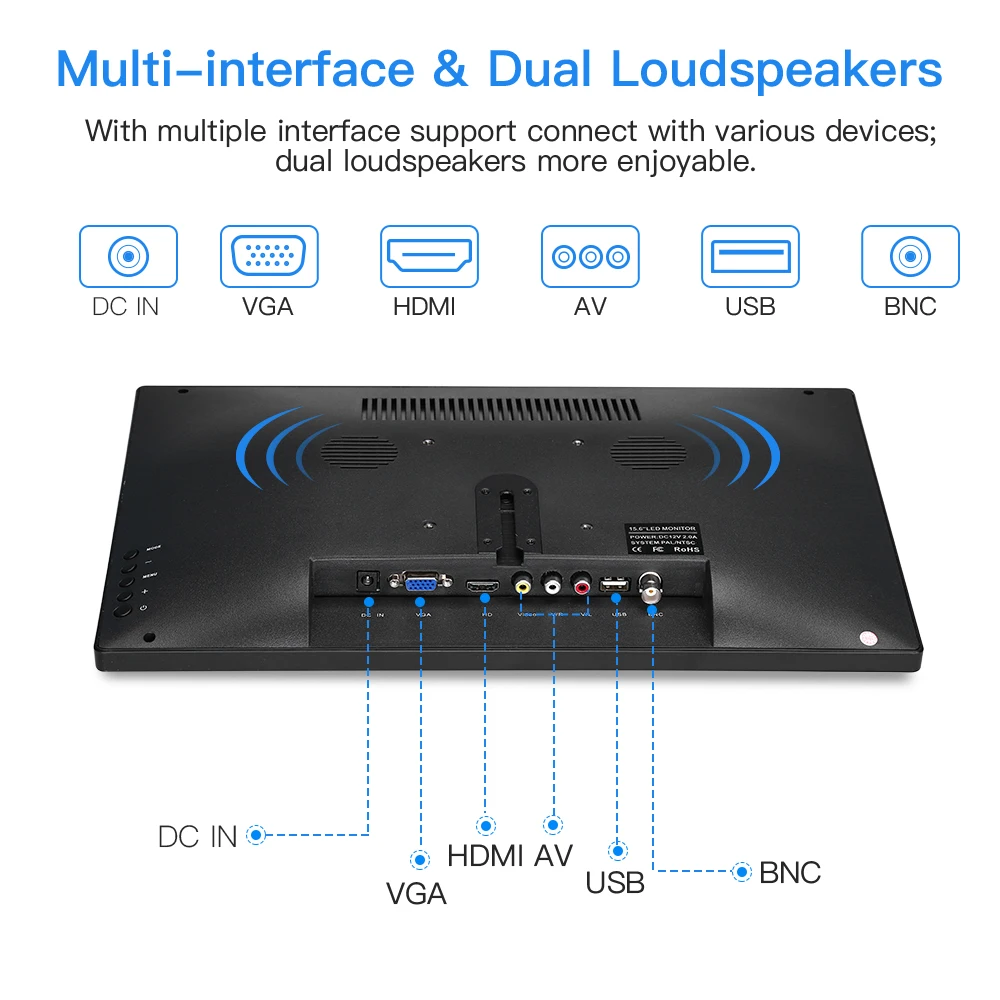 Eyoyo EM15Y 15 6 &quotFHD 1080P IPS монитор BNC HDMI TV компьютер дисплей ПК ЖК-экран с VGA AV для CC
