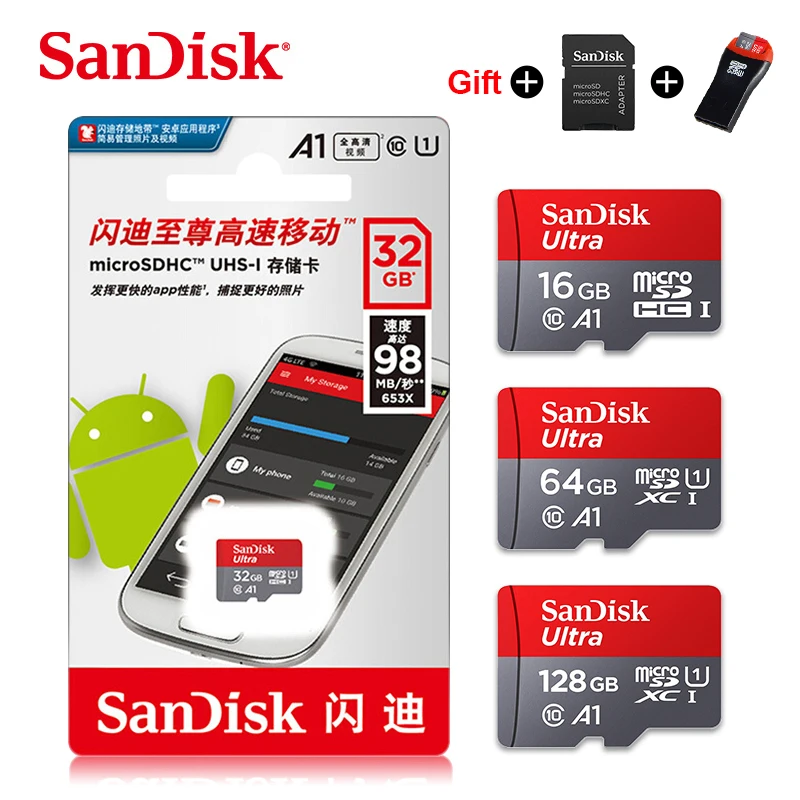 sandisk микро SD карты Class10 карты памяти 16 Гб оперативной памяти, 32 Гб встроенной памяти, 64gb 128gb microsd 80 МБ/с. слот для карт памяти samrtphone день студенты