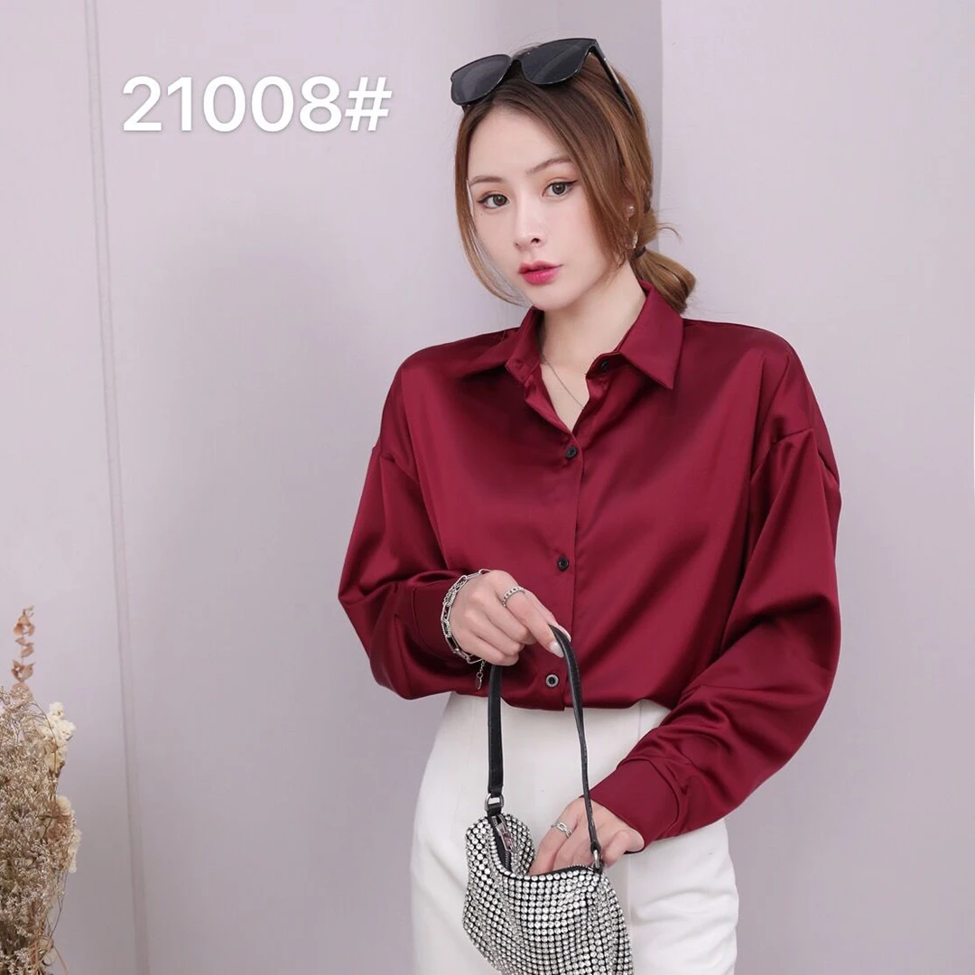 YOMING 2021 Ladies Elegant Solid Color Chiffon Shirt Loose Top
