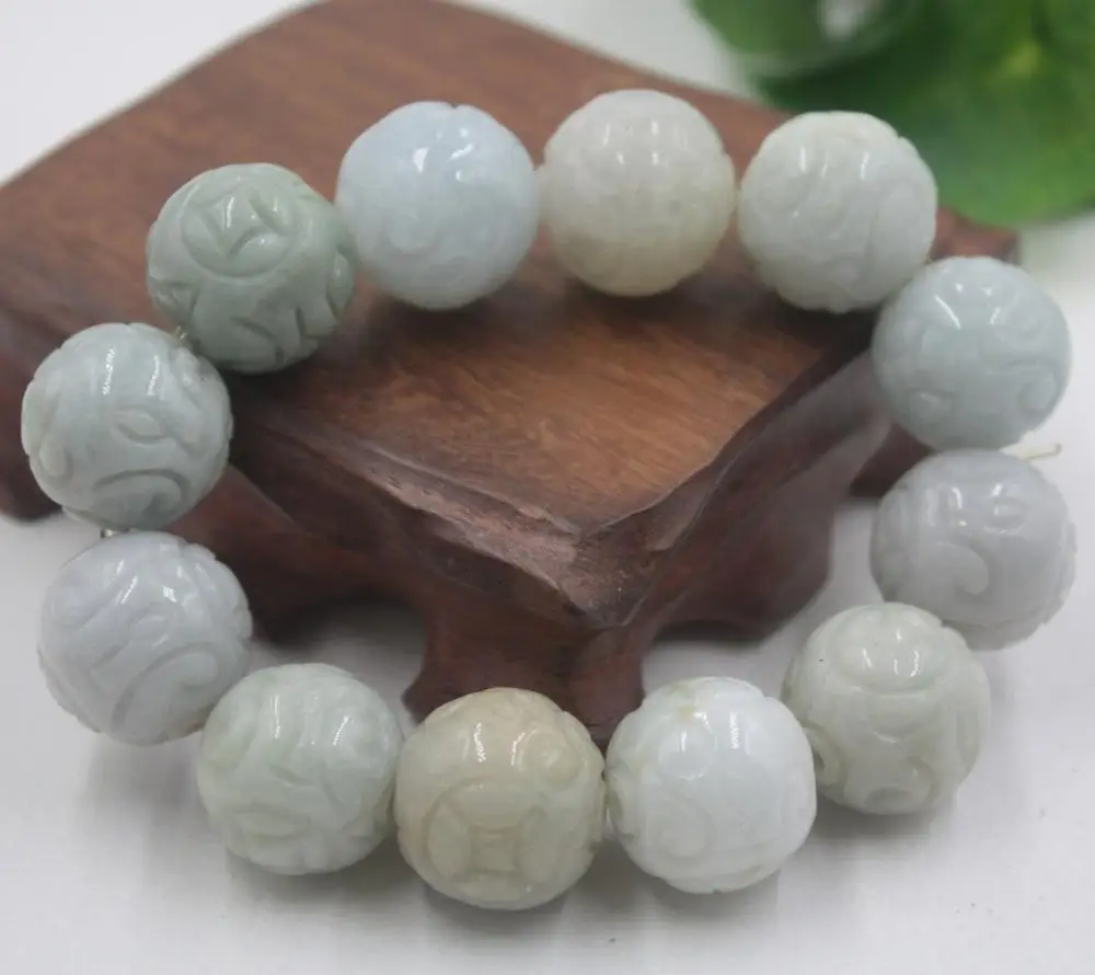 Натуральный класс 18 мм Монета шаблон Круглый нефрит (жадеит) браслет унисекс |