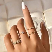 4 pcsset simple alloy peach heart love letter finger ring set accessories for women jewelry
