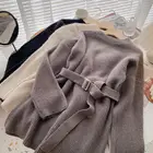 Свитер Женская юбка миди с круглым вырезом осеньзима 2021 новый стиль корейская мода Свободный Тонкий Топ с поясом