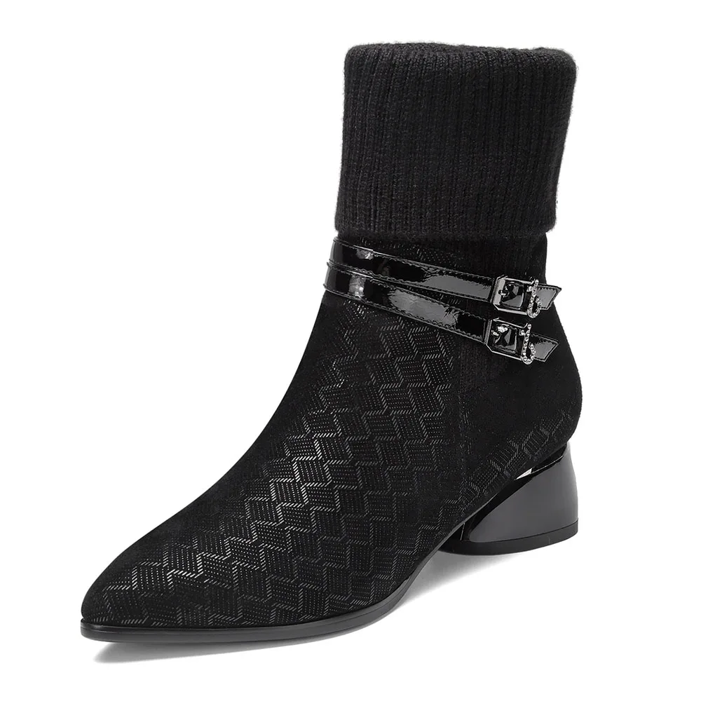 Goedkoop Mid Kalf Laarzen Voor Vrouwen Schapenvacht Snake Patroon Stretch Gebreide Wol Vrouwelijke Luxe Hoge Kwaliteit Schoenen Warme Winter Laarzen Vrouwen