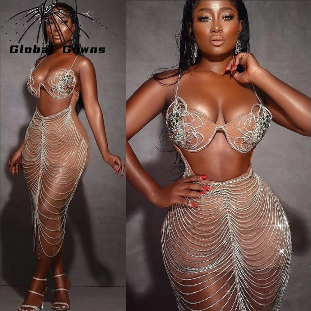 

Блестящее платье в африканском стиле для черных девушек, вечернее платье с бисером и кисточками, мини коктейльное платье с юбкой-годе