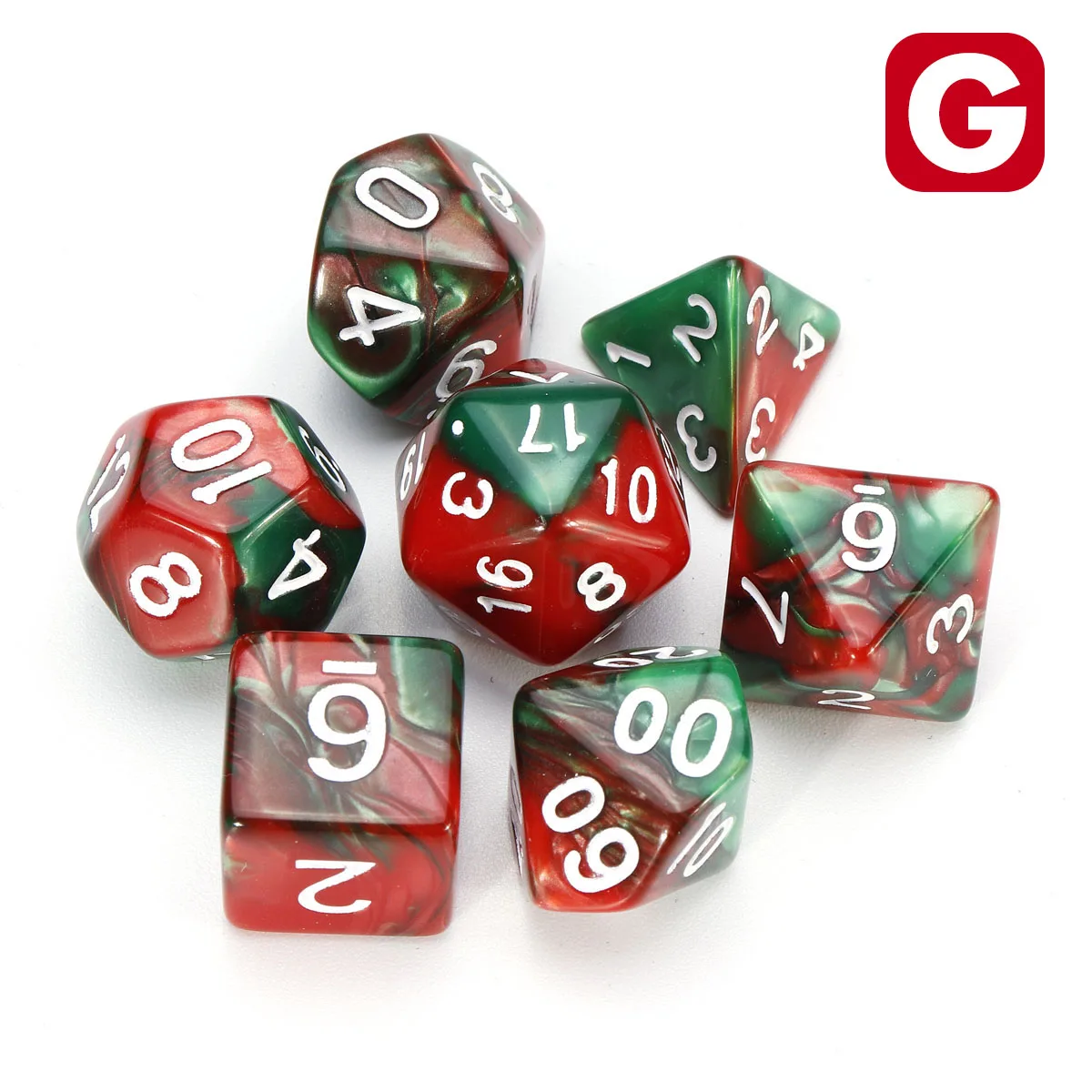 7 шт. игральные кости набор многогранные DnD смешанные цветные кости для РПГ Подземелья и Драконы ролевые игры игра, настольная игра кости набор+ сумка для хранения - Цвет: G Red Green