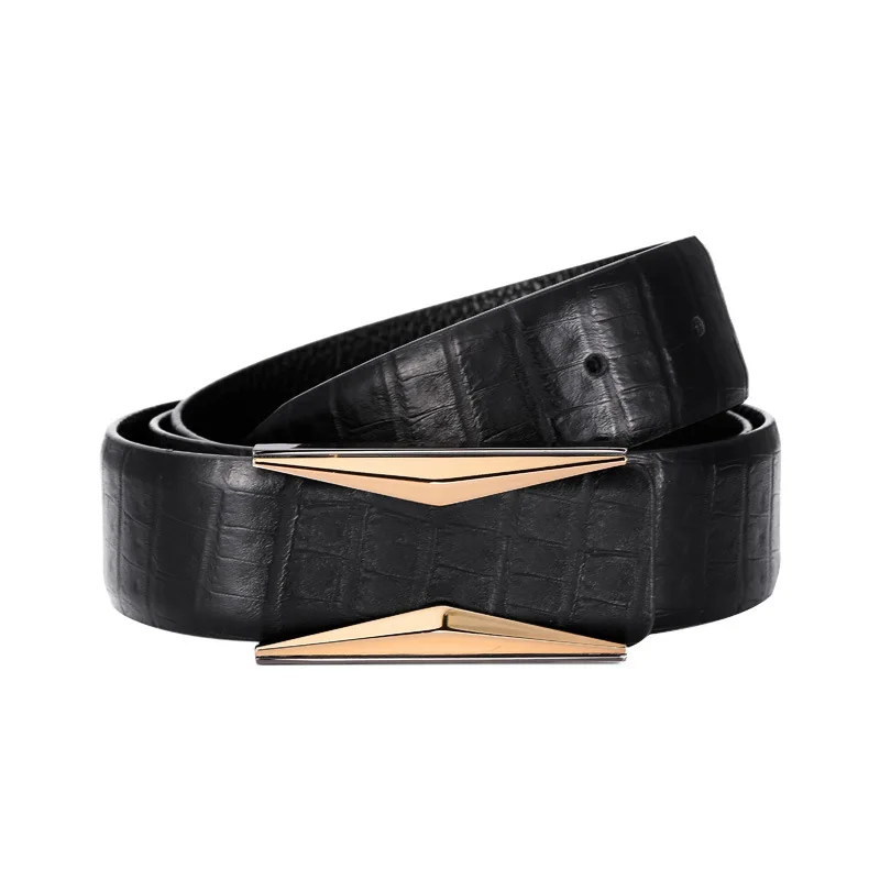 02Black Deepeel 1 шт. 3,4 см* 105-125 см мужской ремень из натуральной кожи официальный костюм брюки гладкая пряжка для ремня металлический Starp подарок для мужчин ремни - Цвет: 02Black