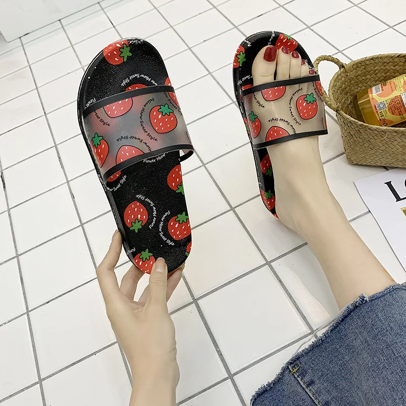 Модные женские тапочки с фруктовым принтом летние домашние Мультяшные сандалии