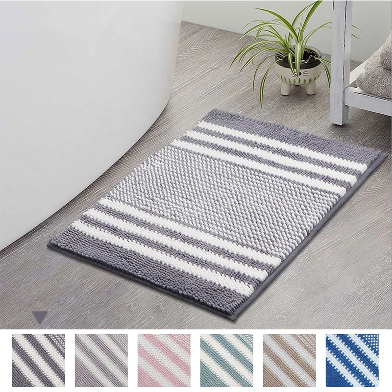 

Rectangular Striped Chenille Carpet Floor Mats Bathroom Absorbent Door Mats Home Carpet in the Living Room Entrance Door Mat