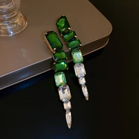 new luxury jewelry green crystal long earrings for women party wedding statement dangle earrings wholesale