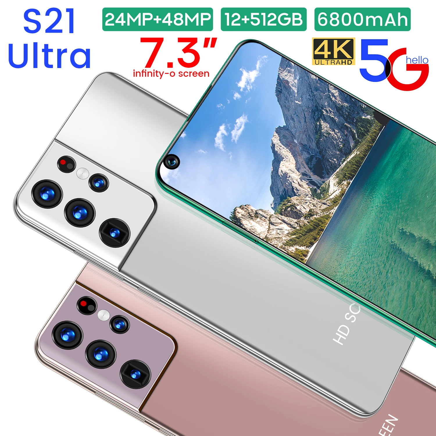 Samsug-tel&eacute;fono inteligente S21 versi&oacute;n Global, dispositivo con pantalla HD de gota de agua de 6800 pulgadas, 10,0 mAh, Android 7,3, 12GB y 512GB-3