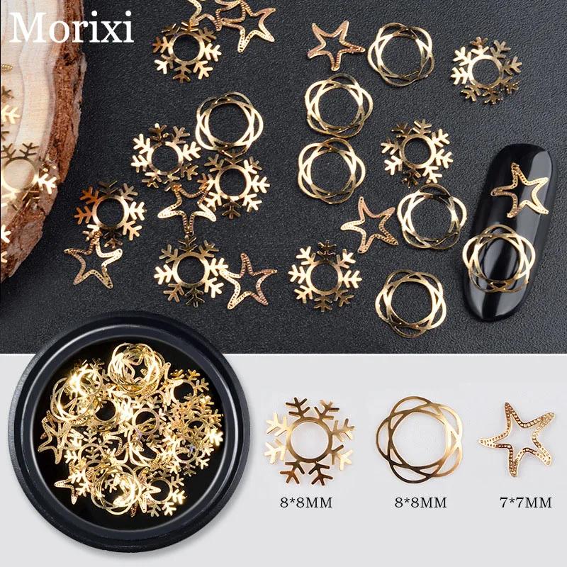 

Металлическое украшение для ногтей луна снег круг Форма ультратонкие полые хлопья для ногтей сделай сам 3D дизайн ногтей Рождественская нак...