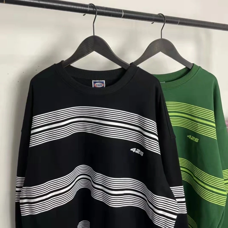 

Women High Quality Striped Print Sweatshirts Oversize Long Sleeve O-Neck Loose Pullover Korean Fashion College Style Couple Tops