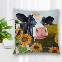 high quality custom cow and flower painting square pillowcase zippered bedroom home pillow cover case 20x20cm 35x35cm 40x40cm