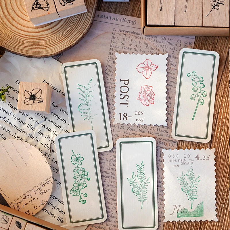 1 Набор Винтажный штамп в виде листьев цветов ветвей для рукоделия скрапбукинга