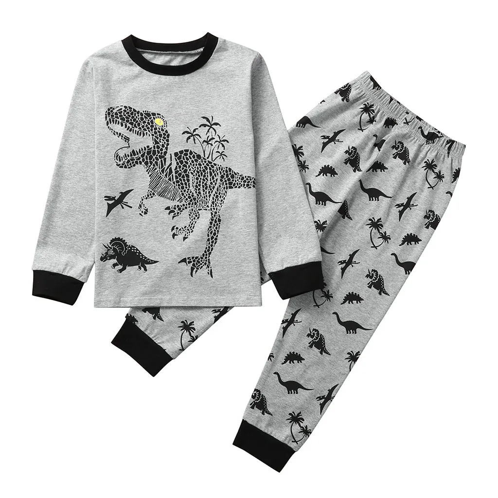 

pudcoco Children Nightdress Cartoon Dinosaur Print Long-Sleeves Top + Elastic-Waist Pants Pajama Set for Little Boys 1-6 Years