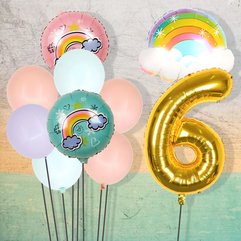 1 компл. Радужные облака 32 дюйма фольга с золотыми цифрами воздушные шары для