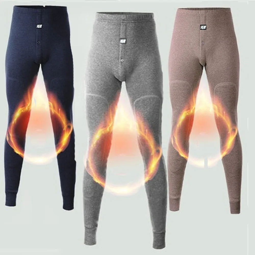 Long Underpants Thermal Underwear Man Winter Base Layer Warm Legging Brushed Tight Thermo Pant Knee Thick Long Johns Cotton Wool