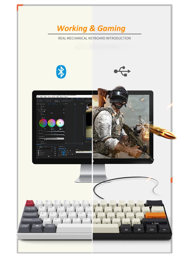 Портативная механическая мини-клавиатура 60% с клавиатурой PBT Беспроводная