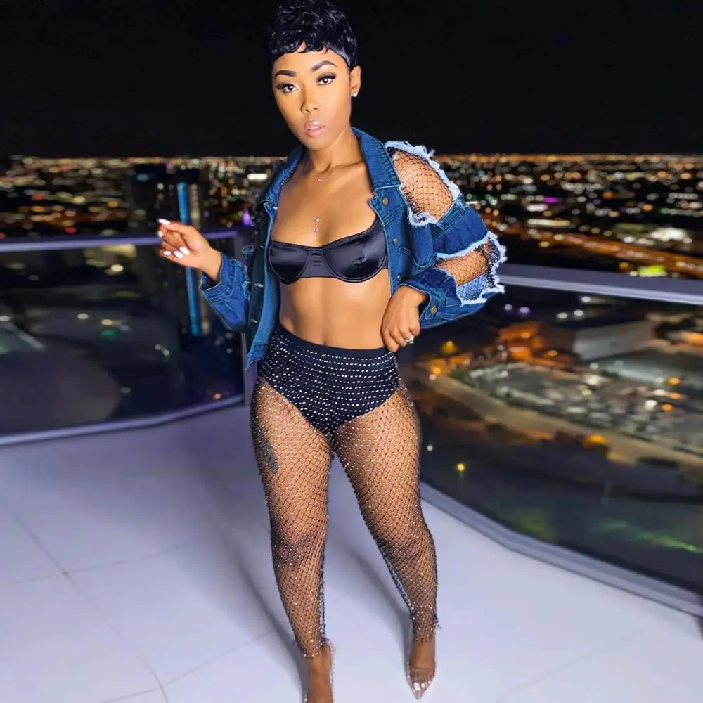 

Echoine Vintage Sexy Hole Short Denim Jacket Turn-down Collar Jean Jacket Women Casual Blue Women Coats Outwear