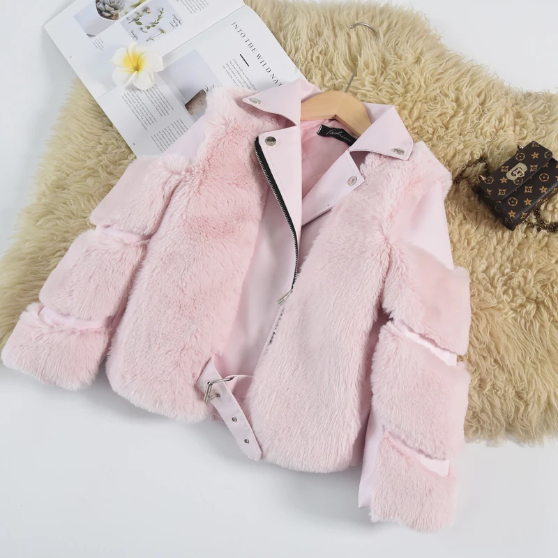 Куртка из искусственного меха для девочек детская осенне-зимняя кожаная куртка с